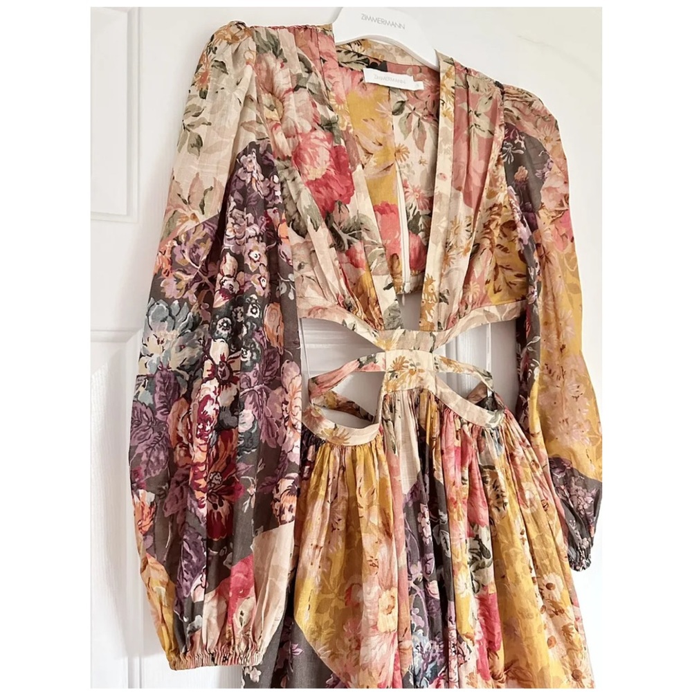 Zimmermann Floral Print Long Sleeve Cutout Cotton Dress - Picture 14 of 16